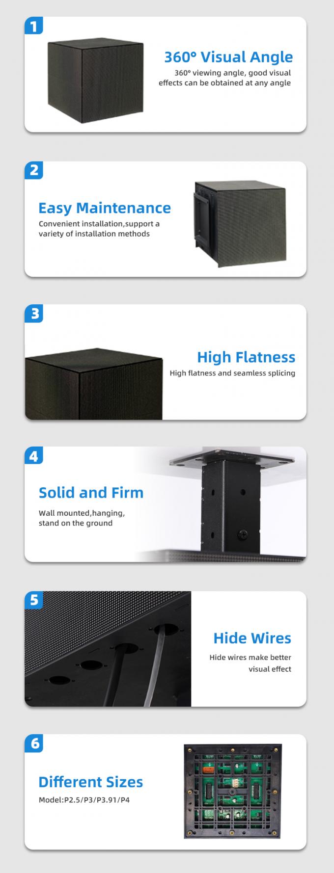 큐브 LED 디스플레이 P2.5 P3 P4mm 사용자 정의 소매점 광고 큐브 LED 화면 6