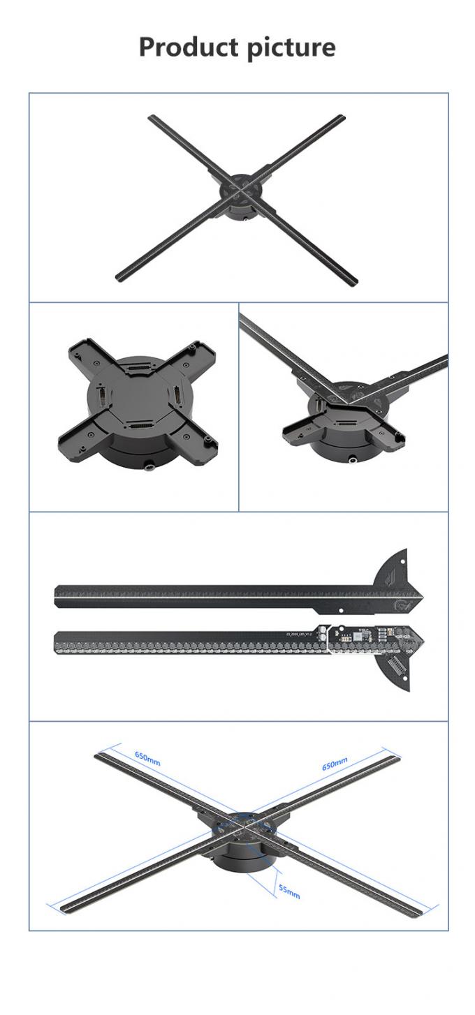 3D LED 팬 스플라이스 65cm 와이파이 빛 야외 광고 기계 홀로그램 디스플레이 프로젝터 회전 홀로그램 팬 5