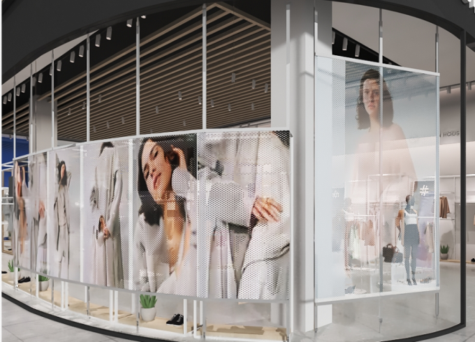 실내 투명한 LED 디스플레이 화면 P3.91LED 비디오 벽 유리 LED 메시 디스플레이 패널 0