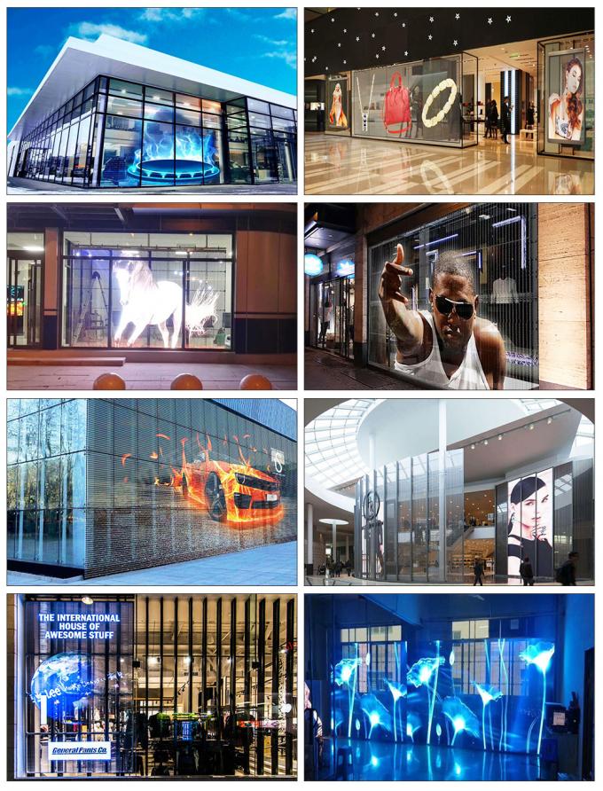 3.91-7.82mm 픽셀 피치 투명한 LED 디스플레이 스크린 5-100m 시청 거리 75% 투명성 3