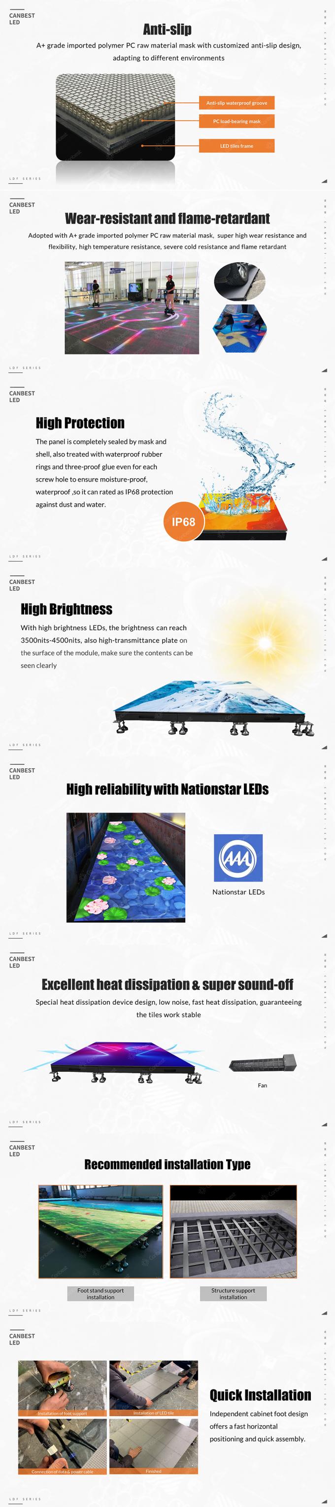 바닥 LED 디스플레이 IP65 방수 디자인 바닥 LED 디스플레이 중량 부하 서있는 LED 디스플레이 실내 야외 댄스 바닥 LED 디스플레이 9